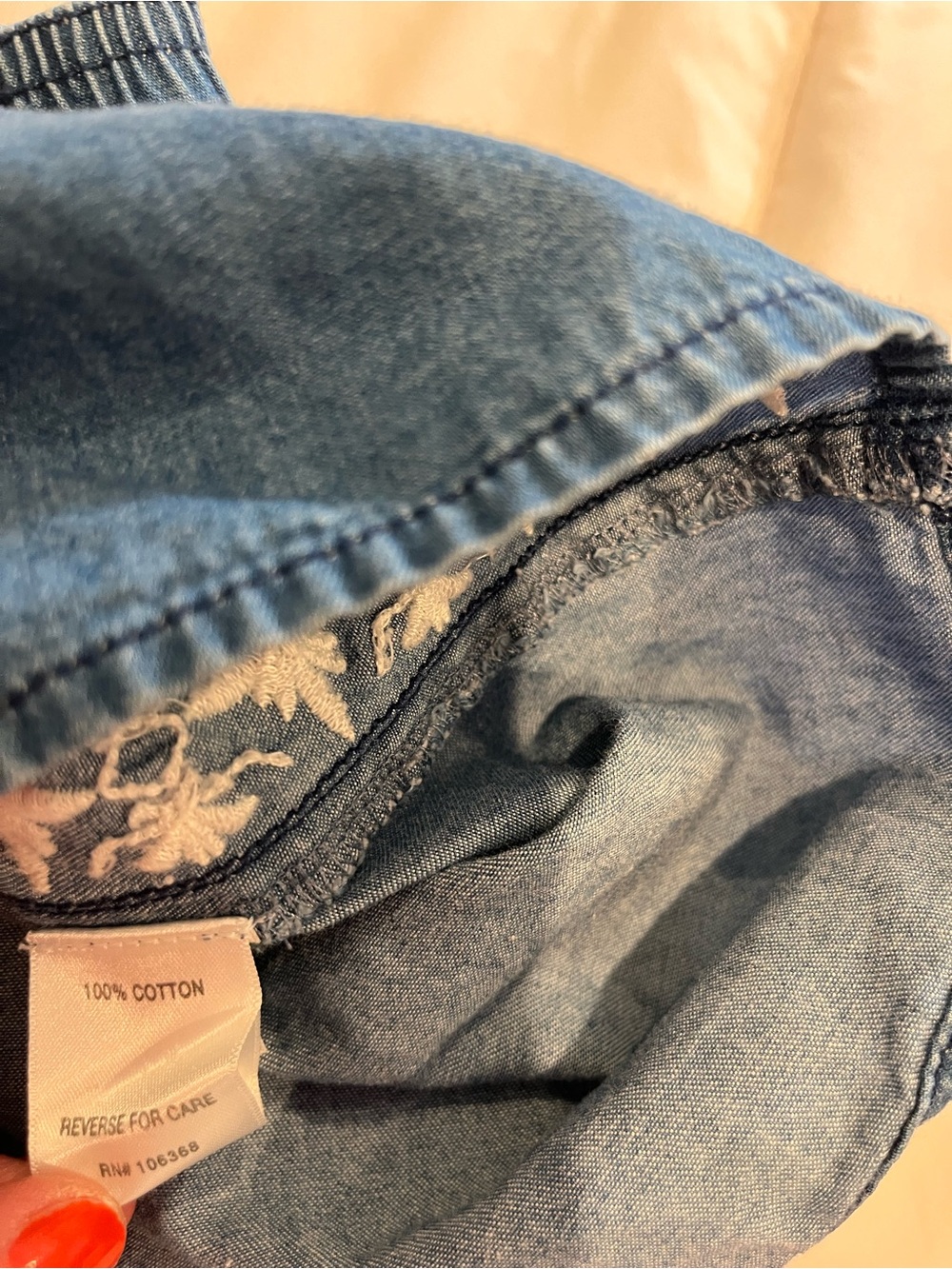 Garnet Hill chambray denim girl’s large blue shorts embroidery pull on - Picture 8 of 10